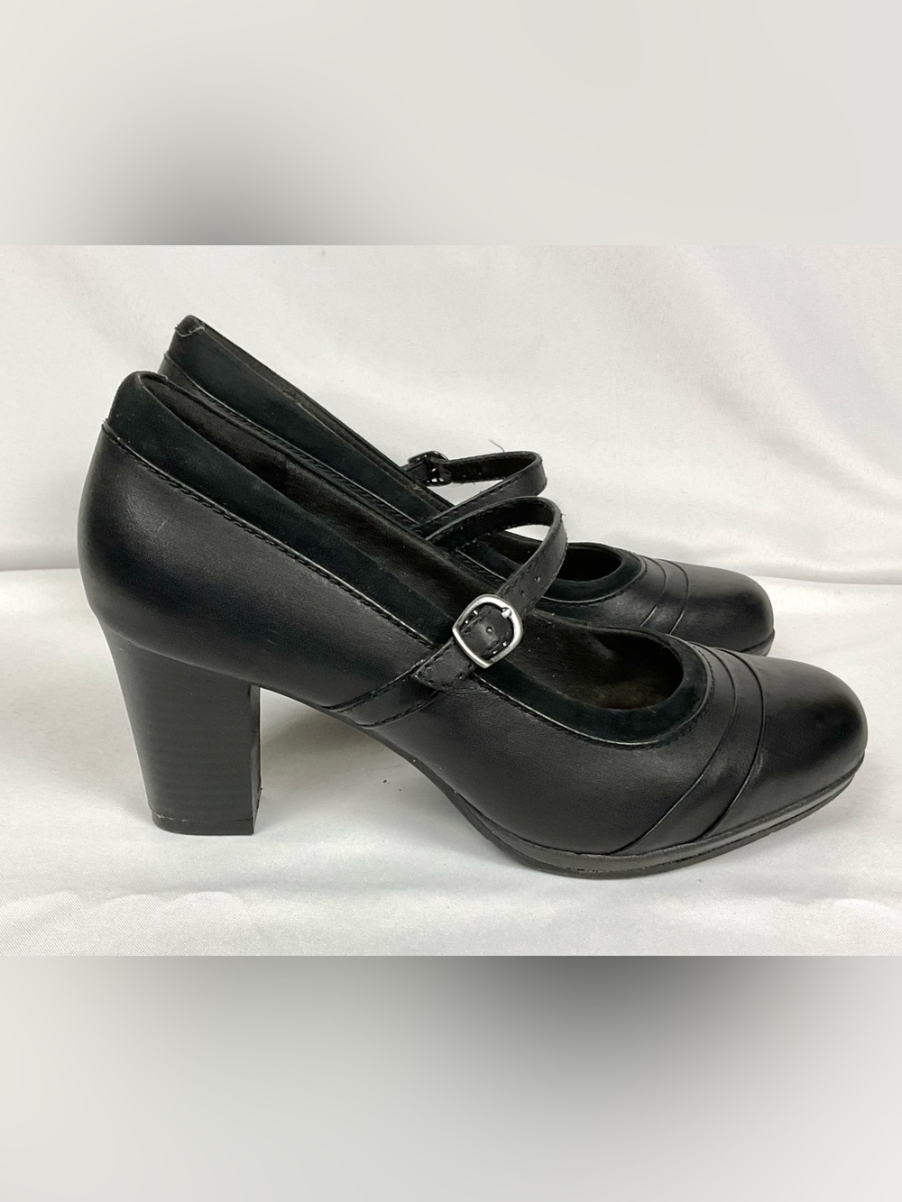 Clarks Collection Black Mary Jane Pumps Block Heel Sz 8 W Leather Cushion Soft